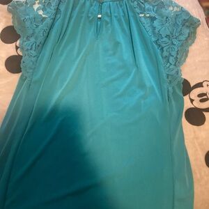 Chic Teal Top with Lace Sleeves